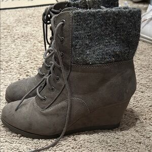 SO Charcoal Lace Up Wedge Boots